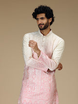 Cream pink shaded Chikankari silk kurta pajama
