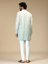 White green shaded chikankari silk blend kurta pajama