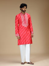 Pink leheriya embroidered silk blend kurta pajama