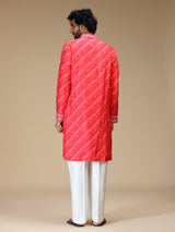 Pink leheriya embroidered silk blend kurta pajama