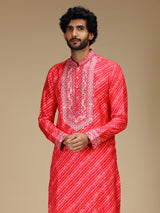 Pink leheriya embroidered silk blend kurta pajama