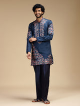 Royal blue embroidered mens kurta pajama