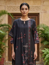 Black cotton blend women kurti set with beaded tassels