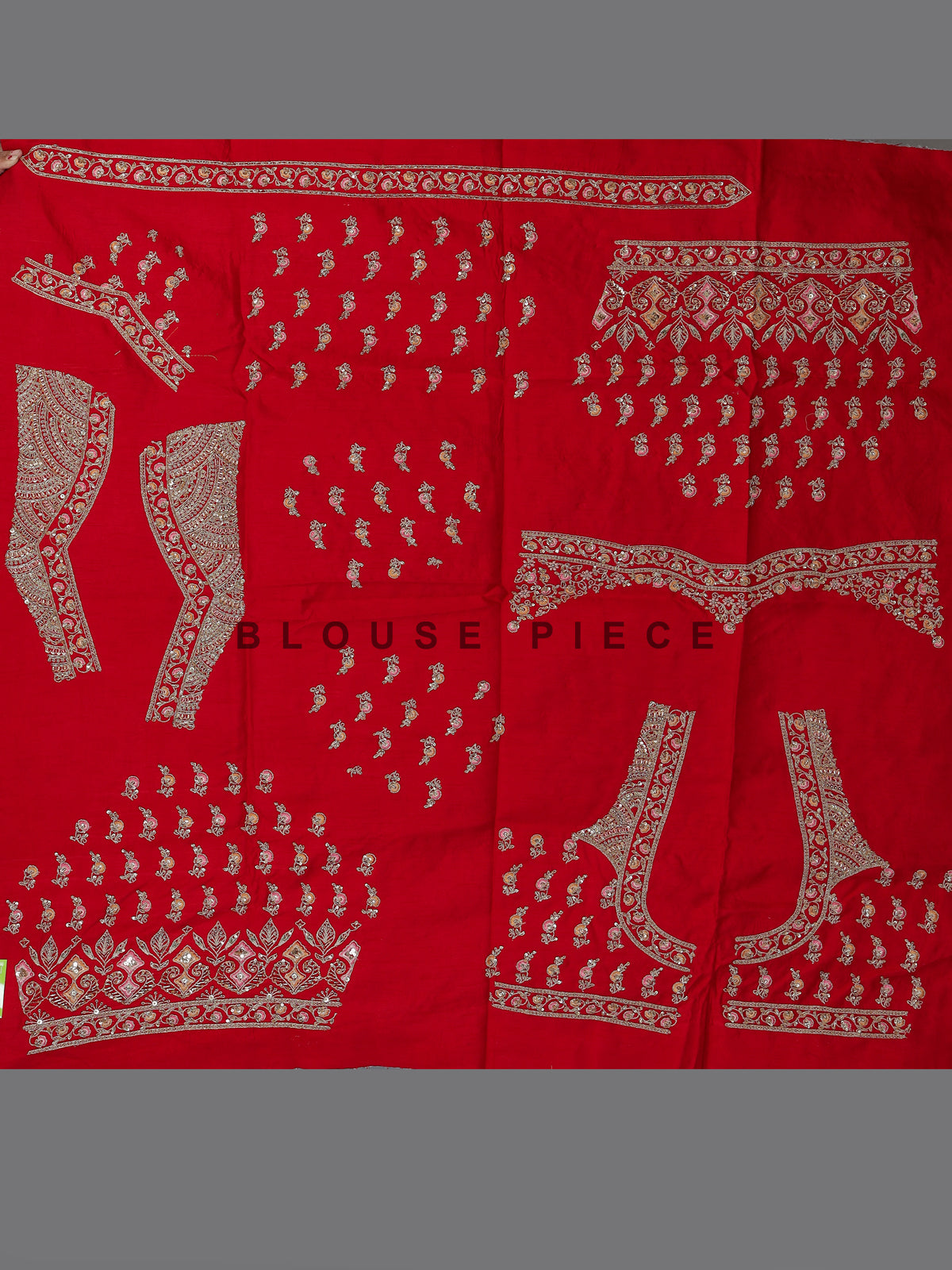 Cream and red bridal lehenga choli with jharokha work