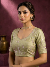 Mehendi yellow silk jacquard lehenga choli with floral work