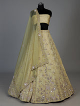 Mehendi yellow silk jacquard lehenga choli with floral work