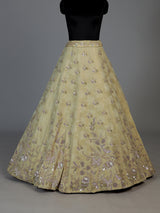 Mehendi yellow silk jacquard lehenga choli with floral work