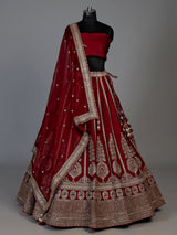Maroon raw silk bridal lehenga choli with cutdana work