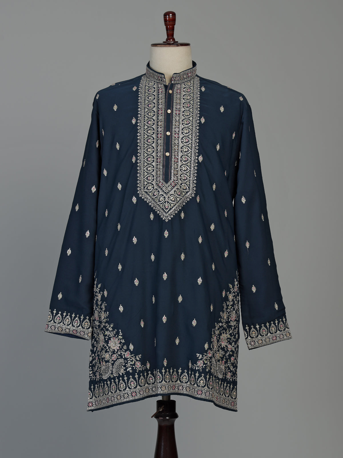 Navy georgette embroidered men kurta suit