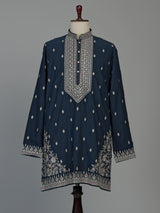 Navy georgette embroidered men kurta suit