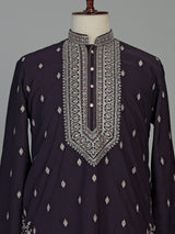 Midnight black georgette embroidered men kurta suit