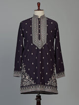 Midnight black georgette embroidered men kurta suit