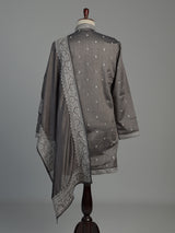 Metallic charcoal grey silk blend three piece men kurta suit