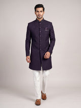 Midnight plum wine achkan style men Indo western set