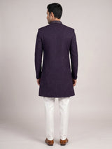 Midnight plum wine achkan style men Indo western set