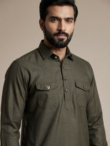 Mehendi green cotton linen men pathani suit