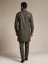 Mehendi green cotton linen men pathani suit