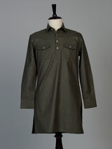 Mehendi green cotton linen men pathani suit
