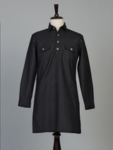 Classic black cotton linen men pathani suit