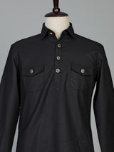 Classic black cotton linen men pathani suit