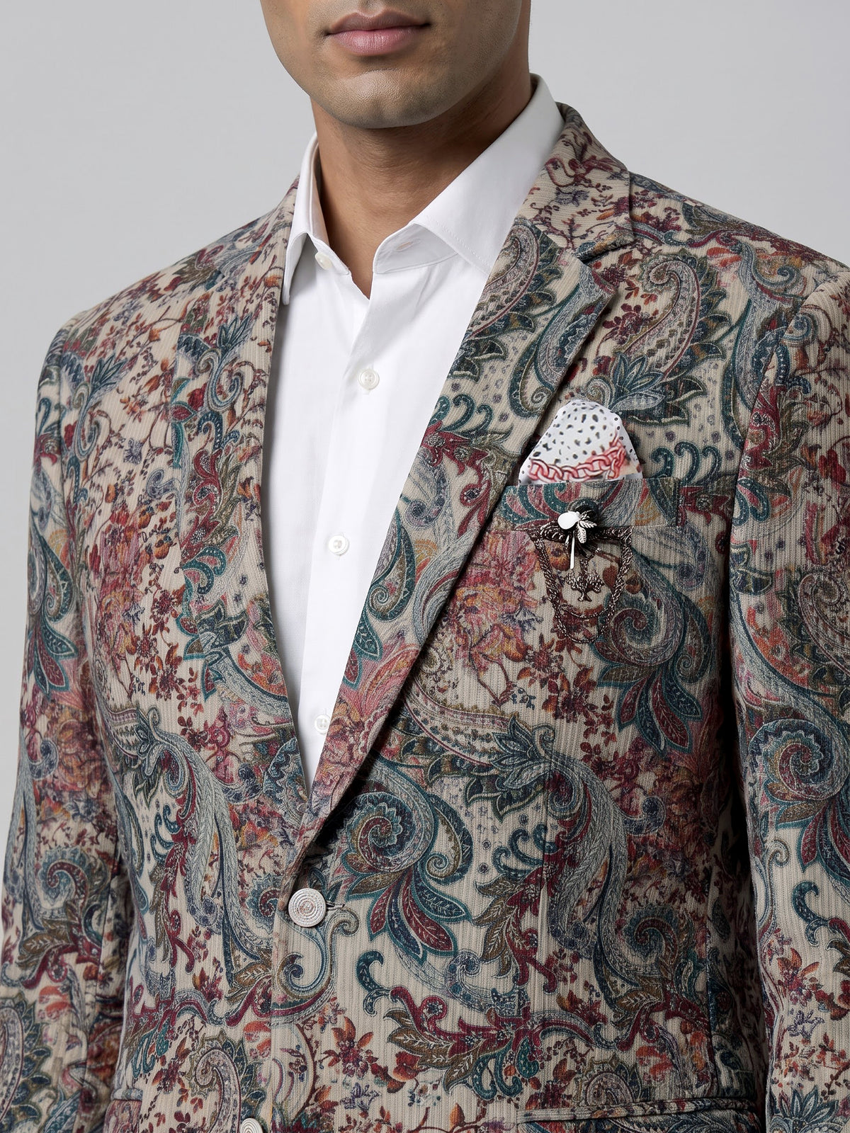 Cream vintage tapestry print mens blazer