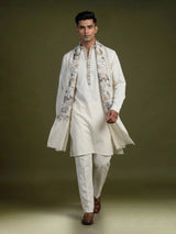 White cotton kurta suit for men with embroidery work