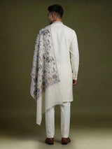 White cotton kurta suit for men with embroidery work