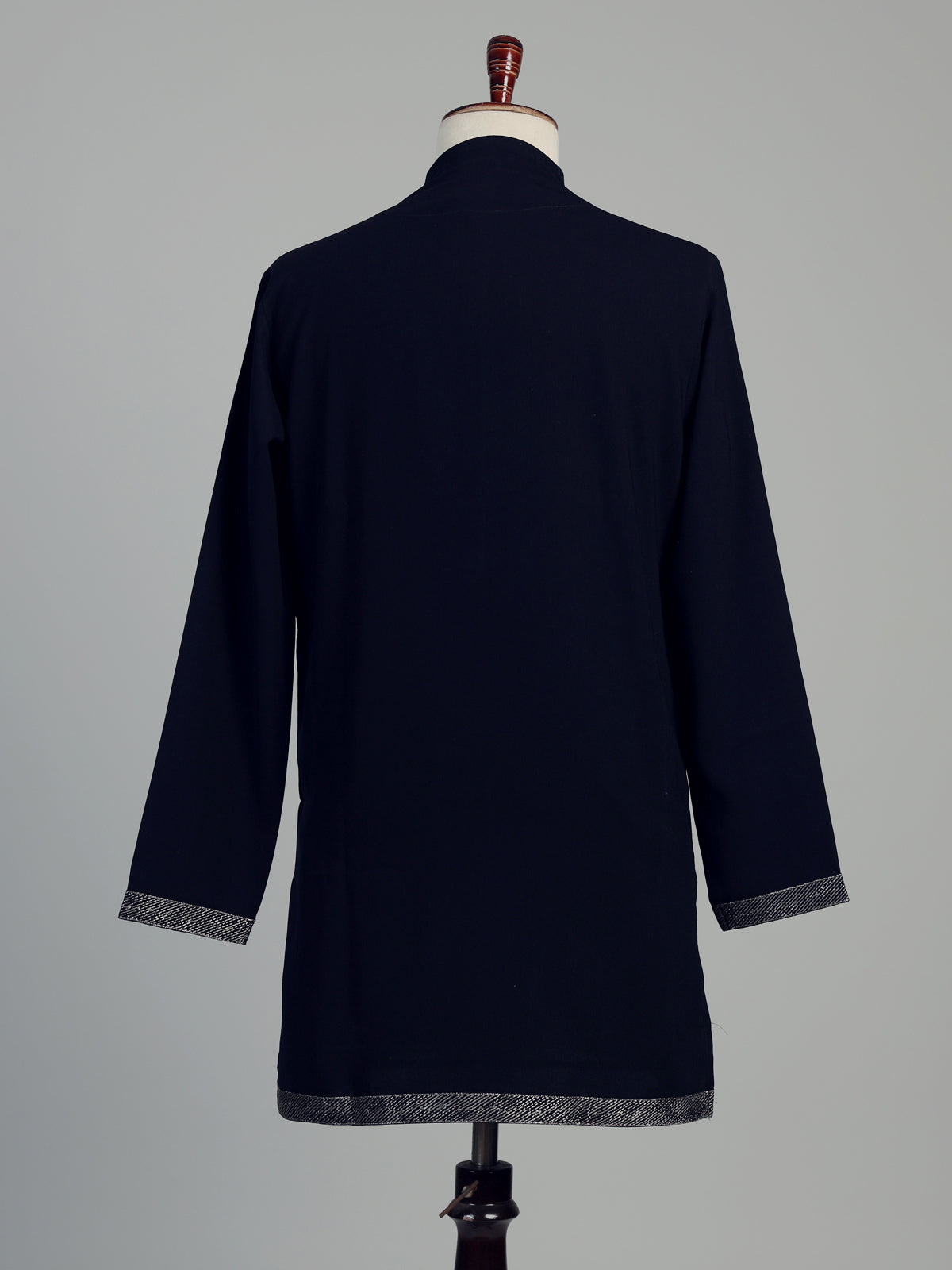 Classic black cotton kurta suit for men with threadwork detailing