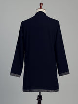 Classic black cotton kurta suit for men with threadwork detailing