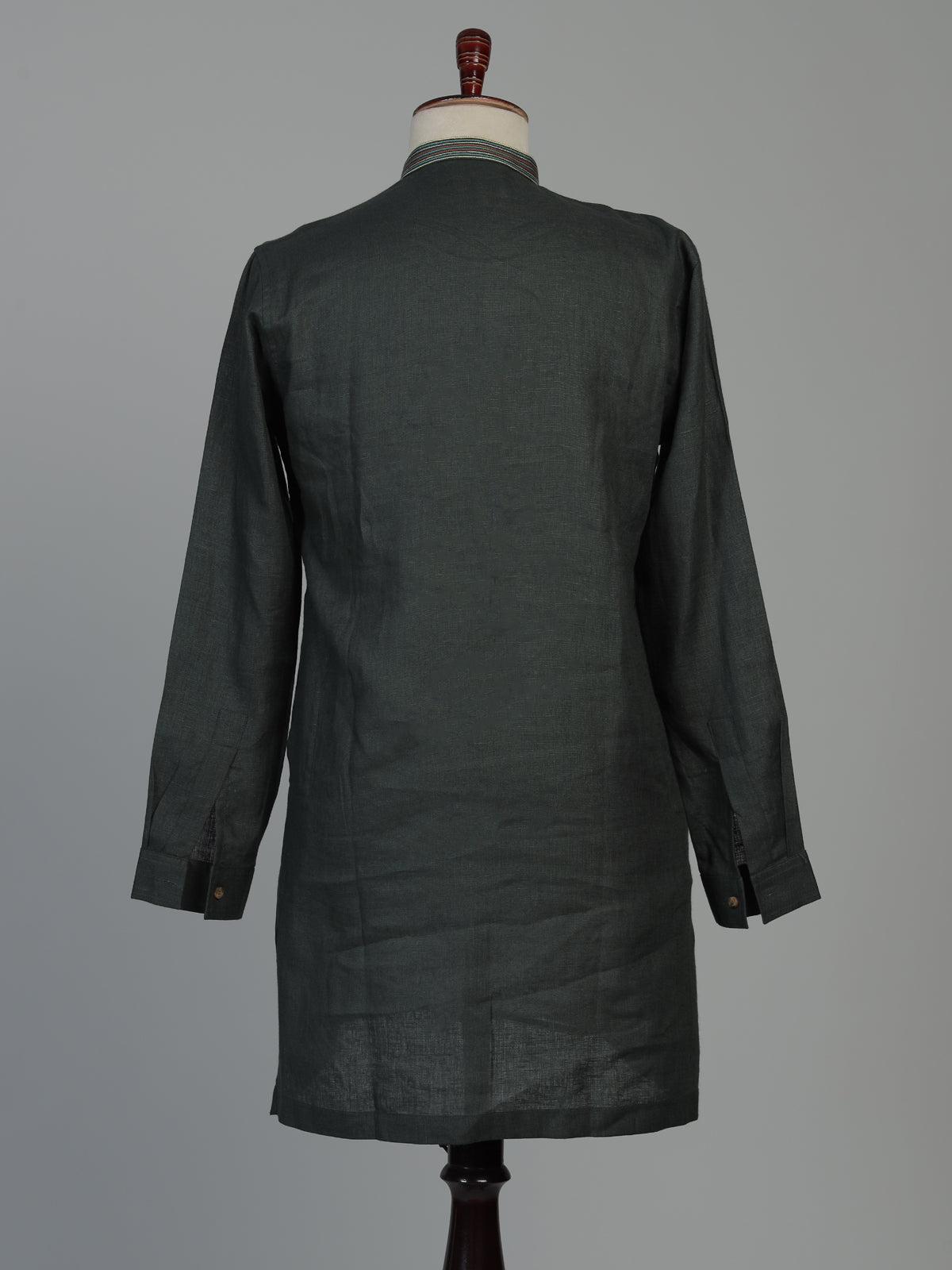 Black cotton linen kurta suit for men with zardosi detailing
