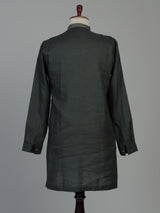 Black cotton linen kurta suit for men with zardosi detailing