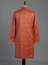 Orange cotton silk embroidered kurta suit for men celebrations