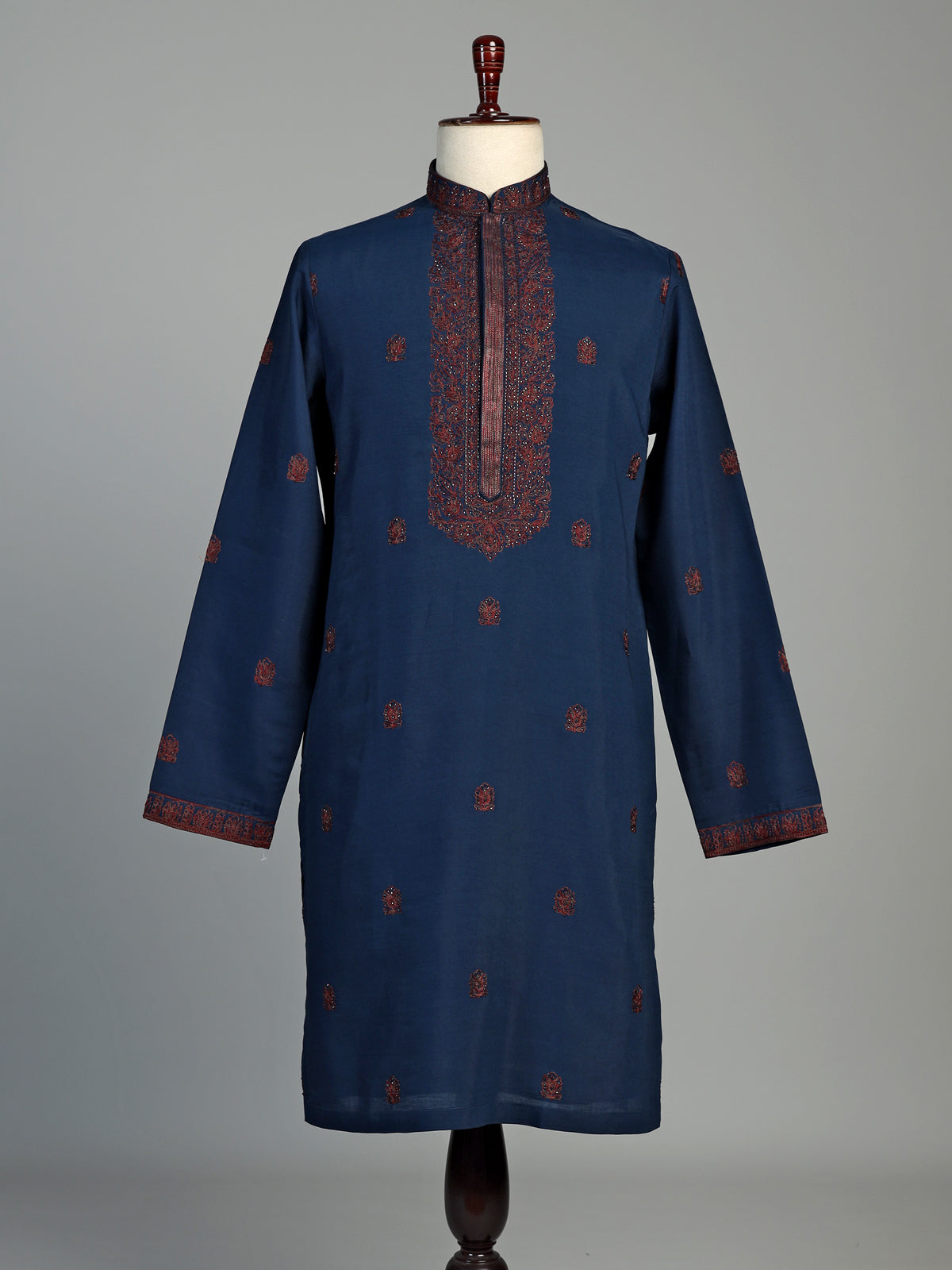 Blue cotton kurta suit for men with cutdana and thread work