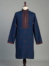 Blue cotton kurta suit for men with cutdana and thread work