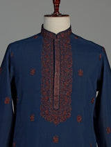 Blue cotton kurta suit for men with cutdana and thread work