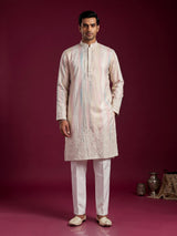 Multicolor cotton silk kurta suit for men with sequins work