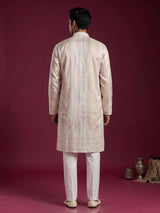 Multicolor cotton silk kurta suit for men with sequins work
