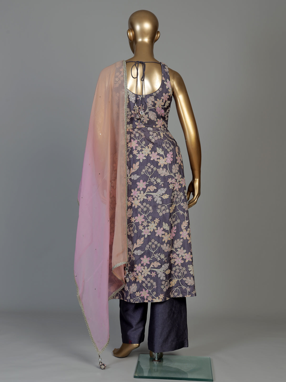 Lavender purple silk palazzo suit for women with contrast dupatta