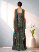 Mehendi green chiffon silk palazzo suit for women with dupatta