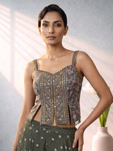 Mehendi green chiffon silk palazzo suit for women with dupatta
