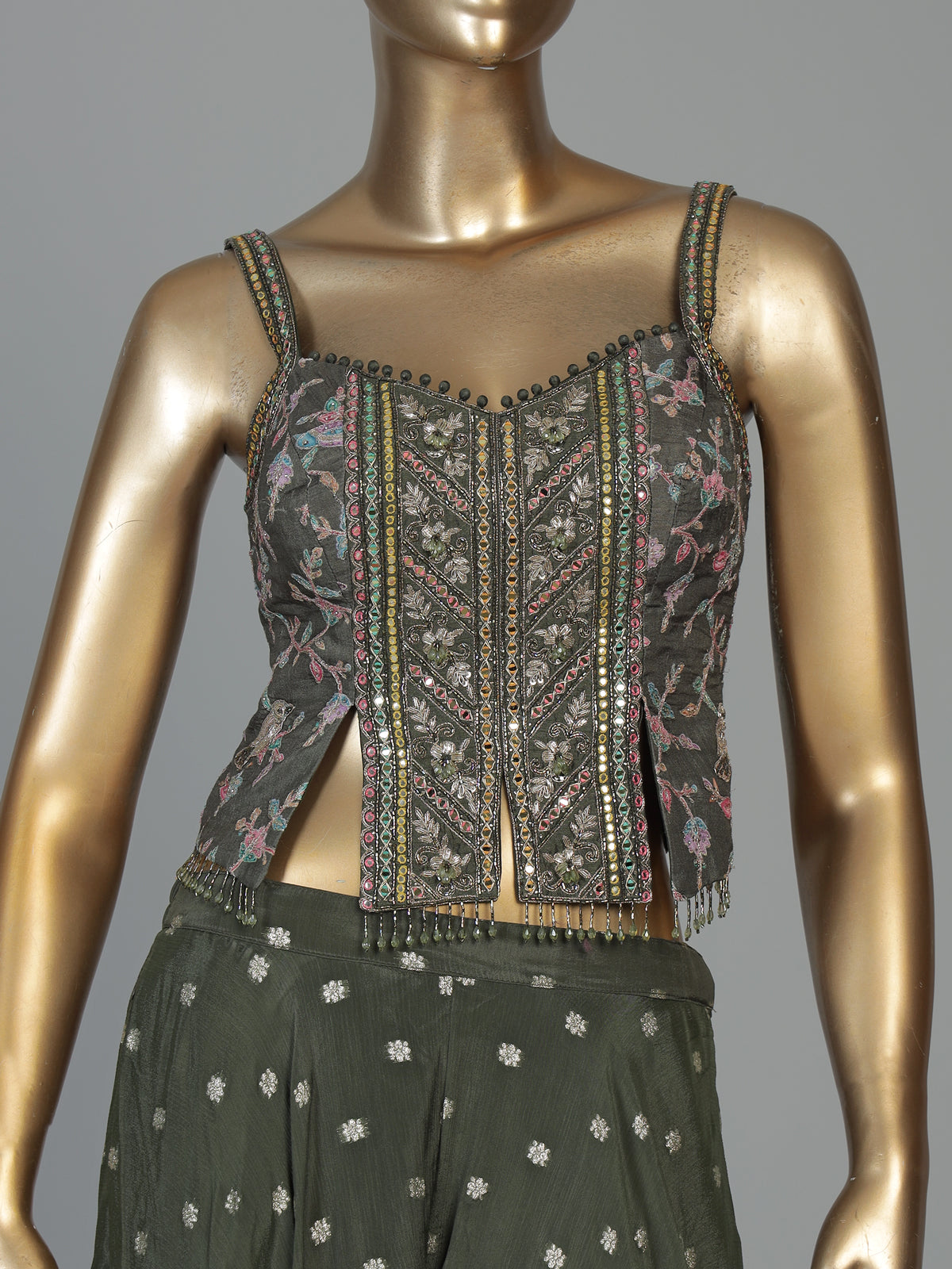 Mehendi green chiffon silk palazzo suit for women with dupatta