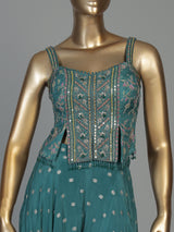 Rama green chiffon silk palazzo suit for women with dupatta