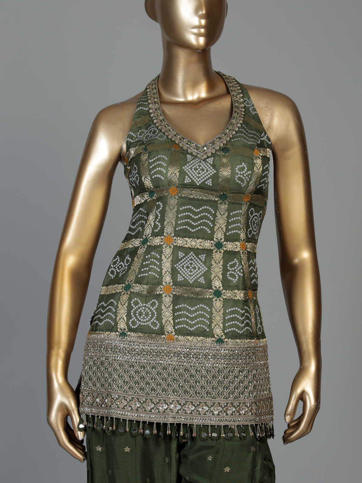Mehendi green silk palazzo suit for women with dupatta