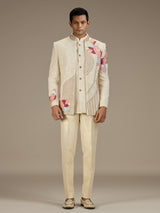 Beige mens luxury embroidered jodhpuri suit