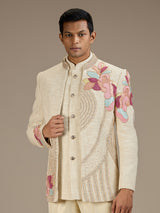 Beige mens luxury embroidered jodhpuri suit