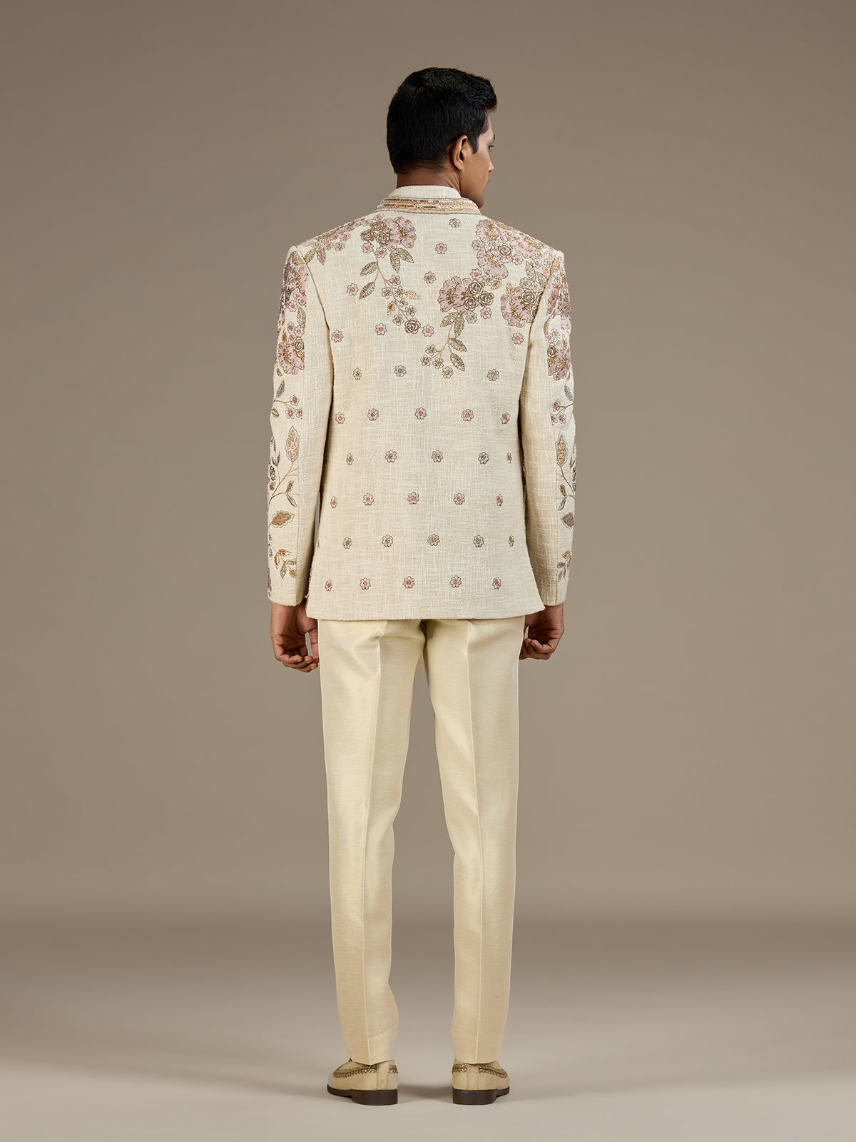 Beige mens heritage embroidered jodhpuri suit