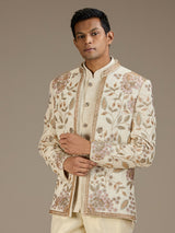 Beige mens heritage embroidered jodhpuri suit