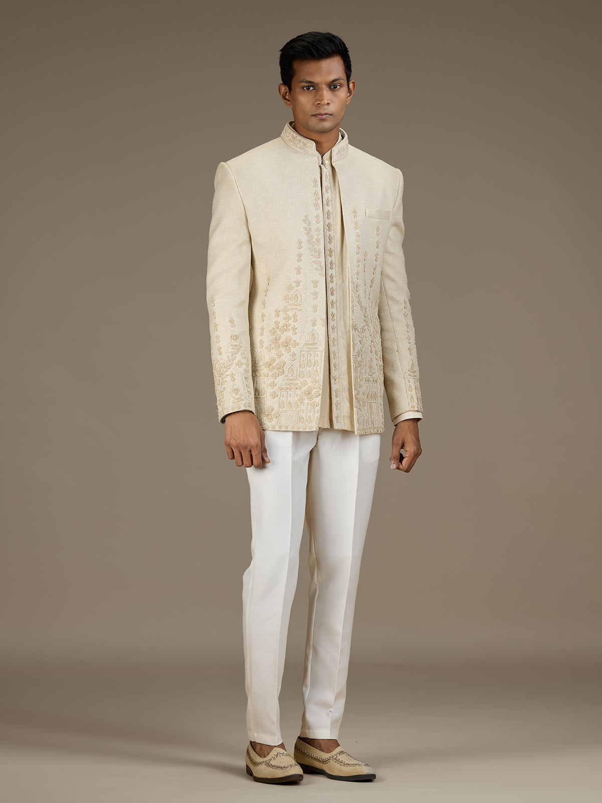 Cream mens premium embroidered jodhpuri suit
