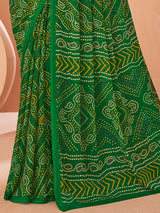 Dark green bandhani printed chiffon saree
