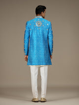Blue mens regal bandhani indo western jacket set